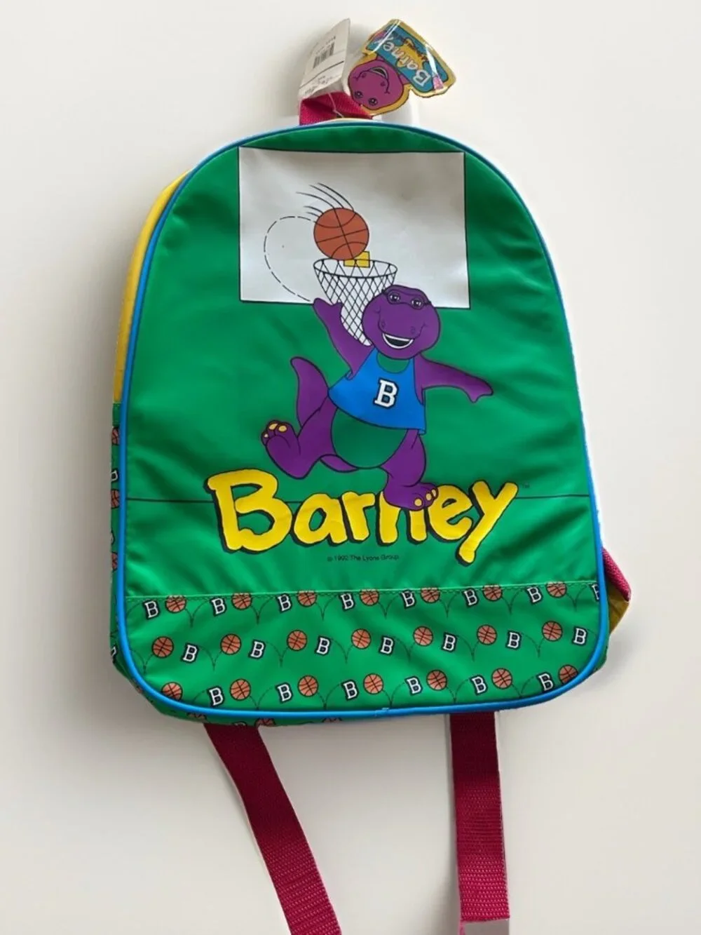 Vintage Barney The Dinosaur Kids Backpack 1992 Basketball Theme